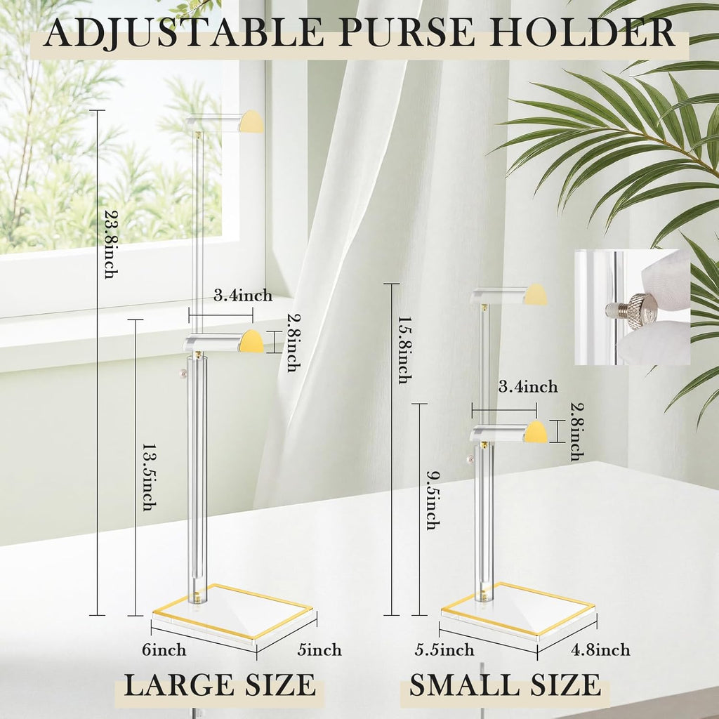 Acrylic Handbag Display Stand, 2Pack Adjustable Purse Holder Clear Handbag Table Hanger Rack Purse Hanger Stand for Home Closet Store Boutique Counter
