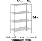 18" Deep x 36" Wide x 54" Height Wire Shelving Kit | 4-Tier | NSF Commercial Storage Rack Unit