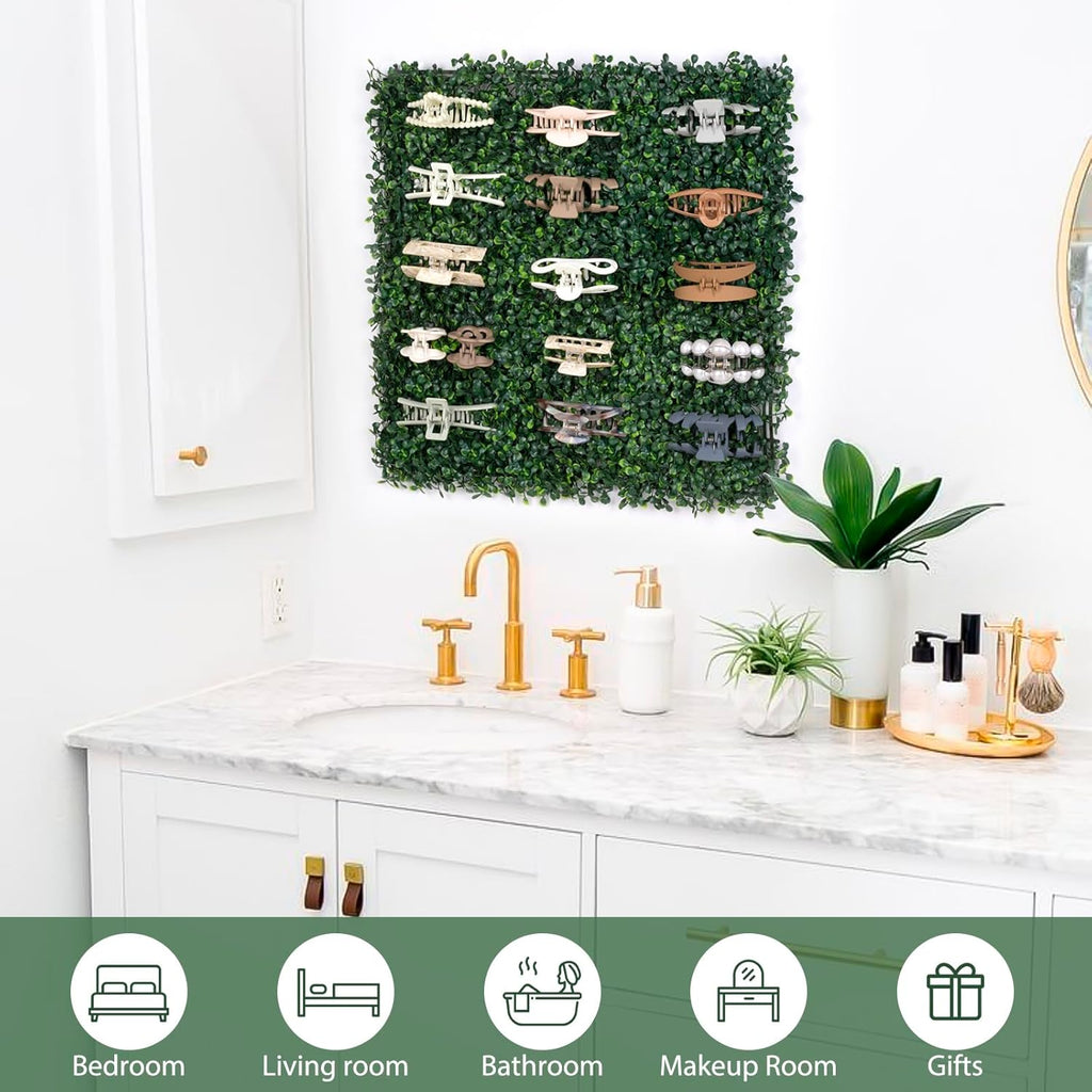 SNOWSTAR Green Grass Claw Clip Organizer Holder, 20x20 inch Hair Clip Stand for Women and Girls, Wall Decor Display