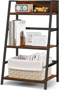 Tangkula 3-Tier Ladder Bookshelf, Industrial Wooden Bookcase w/Metal Frame, Anti-Toppling Device, Freestanding Display Shelf Plant Stand, Storage Rack for Home Office Living Room (1, 3-Tier)