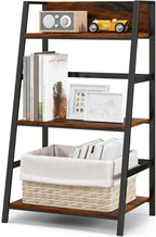 Tangkula 3-Tier Ladder Bookshelf, Industrial Wooden Bookcase w/Metal Frame, Anti-Toppling Device, Freestanding Display Shelf Plant Stand, Storage Rack for Home Office Living Room (1, 3-Tier)