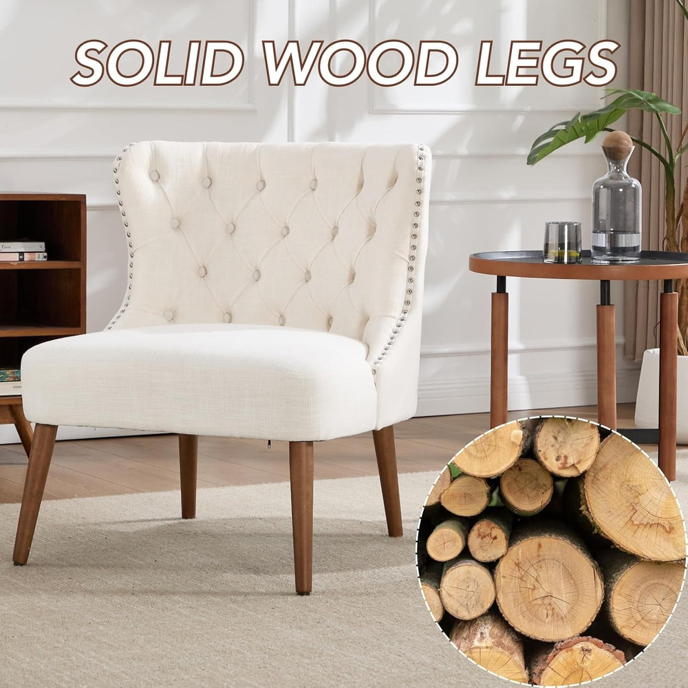 chairus Tufted Slipper Accent Chairs Set of 2, Linen Upholstered Armless Livi...
