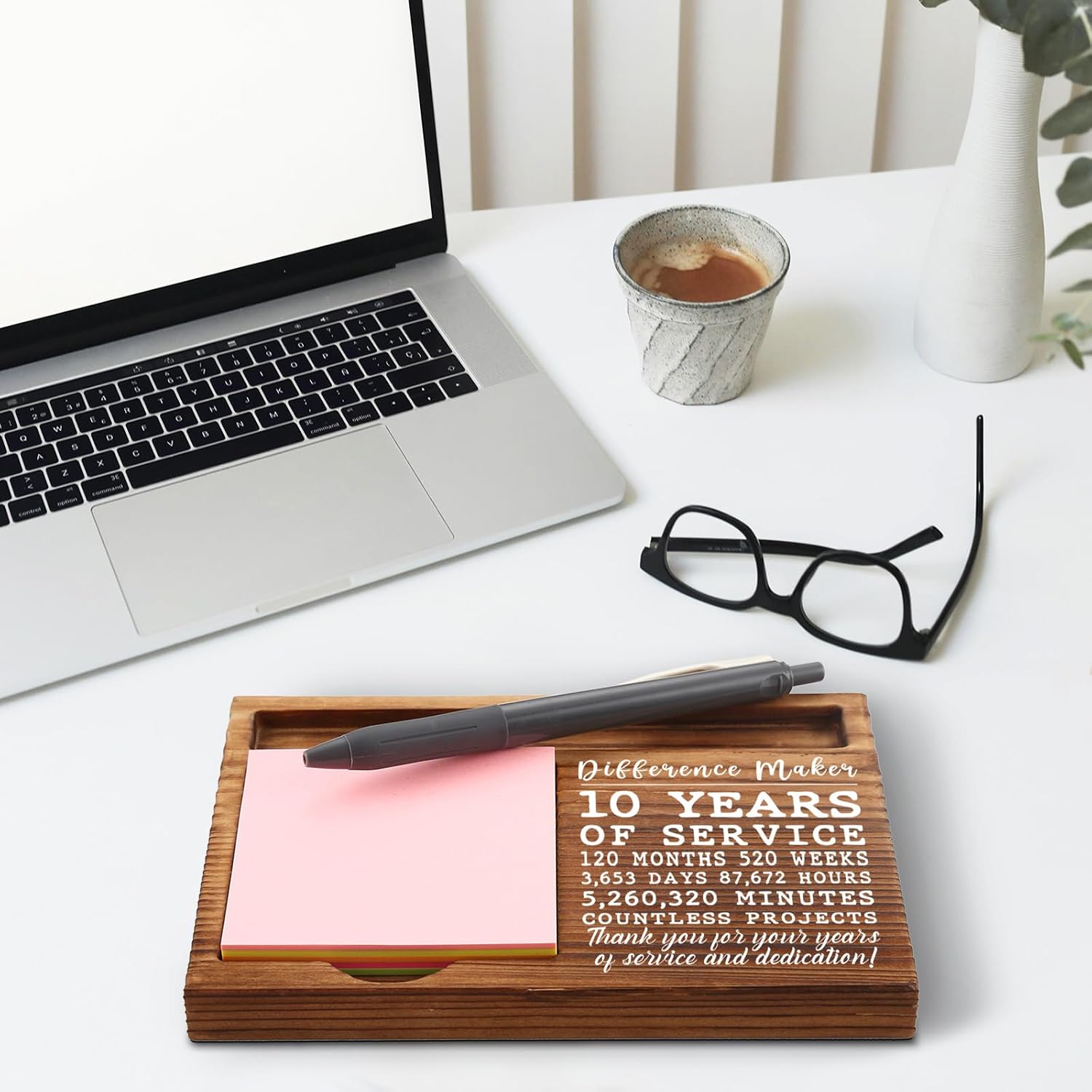 10th Work Anniversary Sticky Note Holder, Thank You Appreciation 10 Year Work Anniversary Decor Gifts for Women, Employee, Him, Her, Happy 10th Work Anniversary Self-Stick Note Pad Holders GSH32