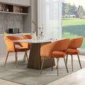 Orange Velvet Dining Chairs Gold Legs, Modern Dining Room Chairs with Arms Set of 4 Upholstered Accent Chair Armchair with Barrel Back for Kitchen Living Room