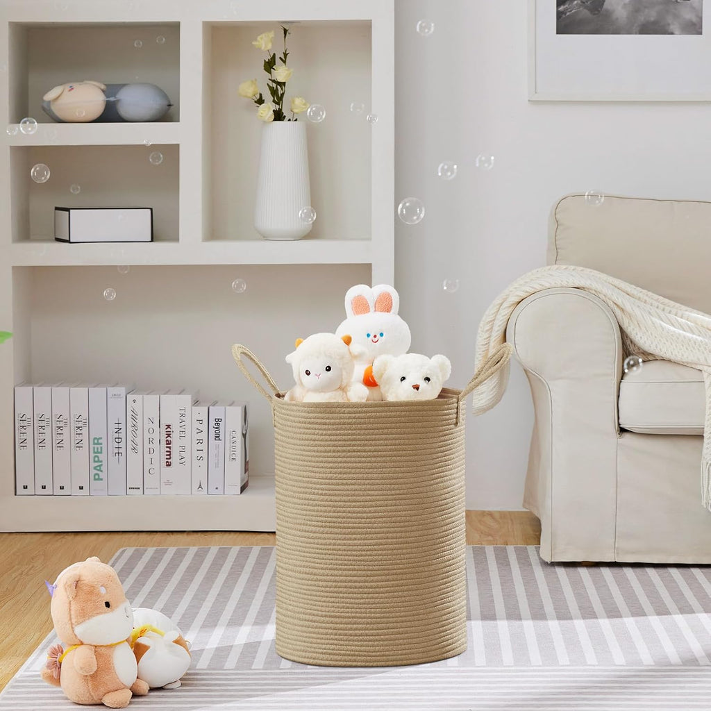 VIPOSCO Large Laundry Hamper, Tall Woven Rope Storage Basket for Blanket, Toys, Dirty Clothes in Living Room, Bathroom, Bedroom - 58L Jute