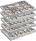 DIOMMELL Set of 5 Stackable Velvet Jewelry Trays Organizer Jewelry Display Showcase Dresser Drawer Organizer Storage Box for Ring Earring Bracelet Necklace Accessary, Grey