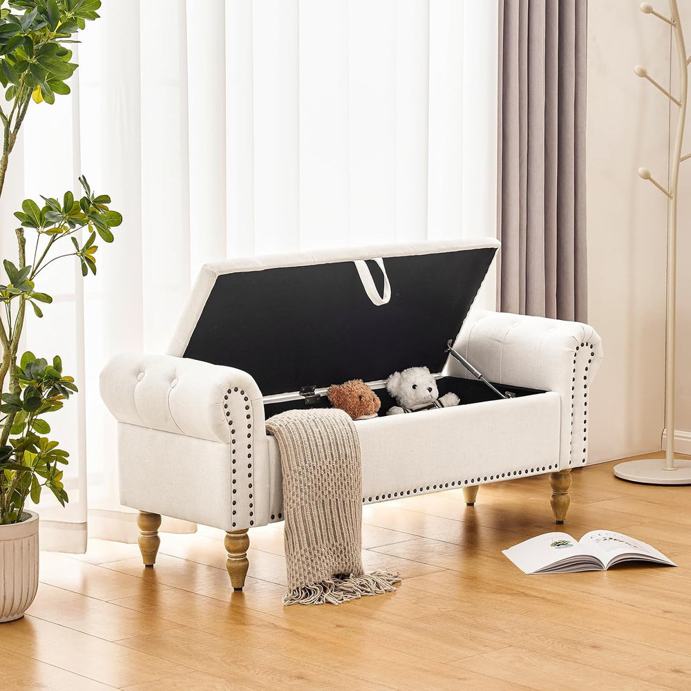 Furnimart Storage Bedroom Bench for End of Bed, Faux Linen Upholstered Storag...