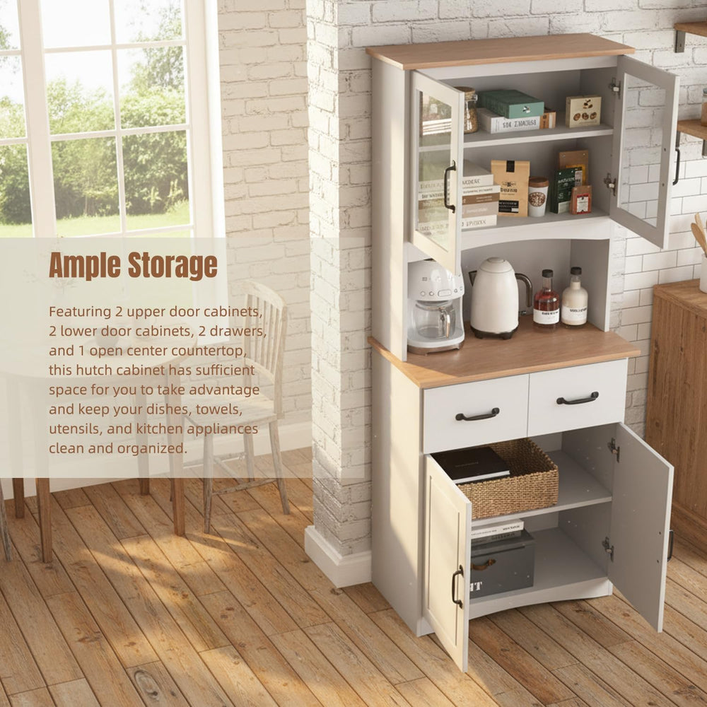 Microwave Cart with Storage, Freestanding Kitchen Pantry Cabinet with Stand &...