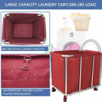 Commercial Laundry Cart With Wheels - 11.5 Bushel Heavy Duty Stainless Steel Hamper With Waterproof Lining - 260 Lbs Load Capacity