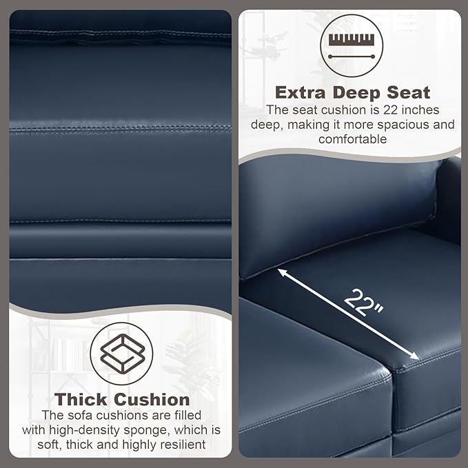 2 Piece Faux Leather Sofa Set,Modern Chair and Loveseat Sets with Storage,Mid...