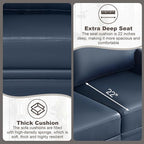 2 Piece Faux Leather Sofa Set,Modern Couch and Loveseat Sets with Storage,Mid Century Couch with Rivet Rolled Arm,Comfy Deep Seat Sofa,Furniture for Living Room,Office(Loveseat+3 Seater,Navy)