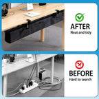 No Drill Under Desk Cable Management Tray, 35.8 Standing Desk Cable Management with Clamp Mount Cable Holder, Fabric Wire Cord Organizer for Office Home Workstations, Black