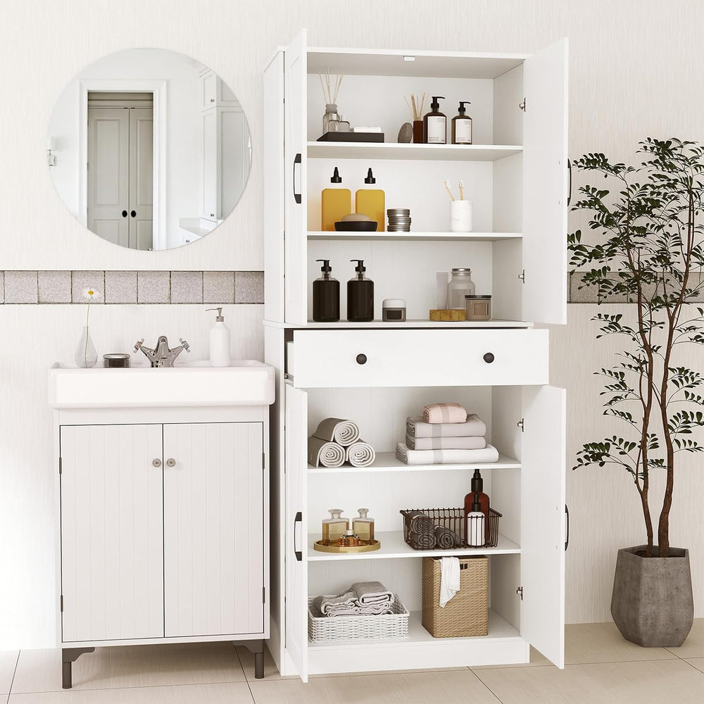 GOFLAME 72” Tall Pantry, Modern Farmhouse Cupboard Cabinet with 4 Barn Doors,...