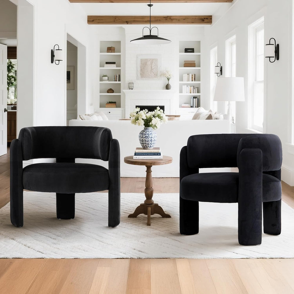 COLAMY Modern Accent Chair, Upholstered Barrel Chair with Curved Back,Black