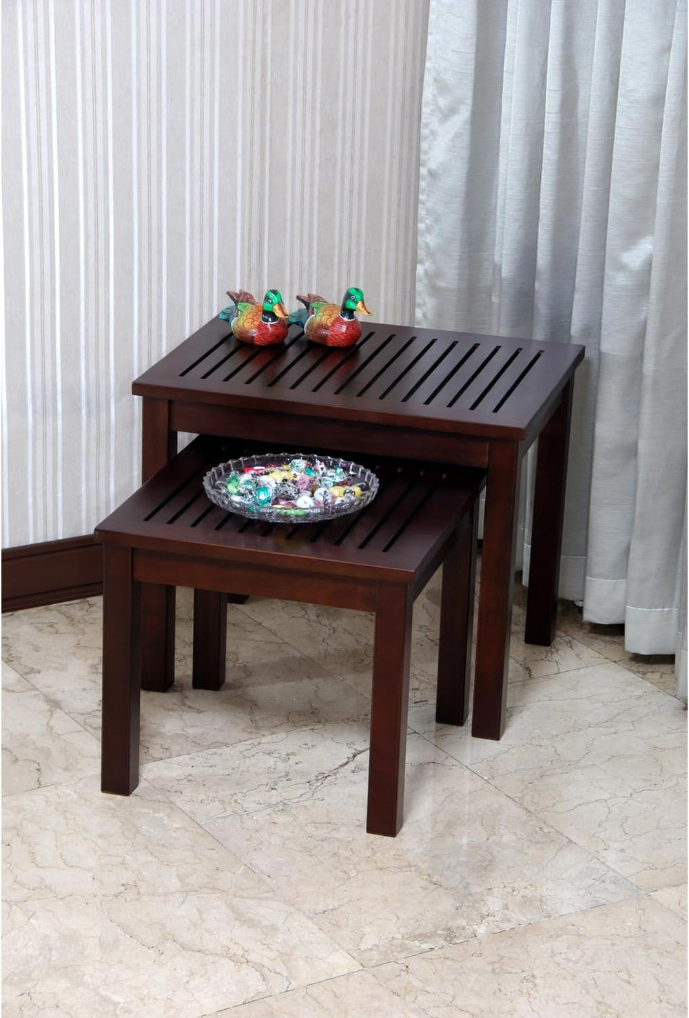 HomeStock Mahogany Nesting Table (Set of 2 Pcs)