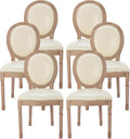 Nrizc French Country Dining Chairs Set of 6, Leather Farmhouse Dining Room Chairs with Round Back, Solid Wood Legs, Oval Side Chairs for Kitchen/Bedroom/Dining Room