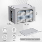 CYhom 3Pack Frame Storage Box - Clothes Storage Bin Bags Oxford Fabric Foldable Stackable Container Organizer Set with Clear Window & Carry Handles Large Capacity (Grey, Large-66L)