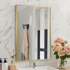 Brushed Gold Mirror, 22x30 Inch Aluminum Framed Rectangle Mirror, Anti-Rust, Tempered Glass, Square Corner Wall Mirror for Over Sink, Vanity, Bedroom, Entryway, Horizontal/Vertical