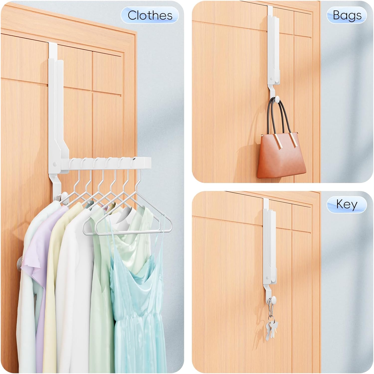 BAKON Over The Door Hanger Folding Clothes Drying Rack, Folding Hanging Coat Rack for Indoor Laundry Room Compact Small Space Foldable Portable Clothing Hanger Hook Collapsible (Wihte-2(Upgraded))