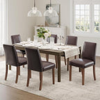 Dining Chairs Set of 6, Modern Dining Room Chairs with Wooden Legs, Faux Leather Upholstered Kitchen Farmhouse Parsons Chairs for Restaurant & Cafe- Dark Brown