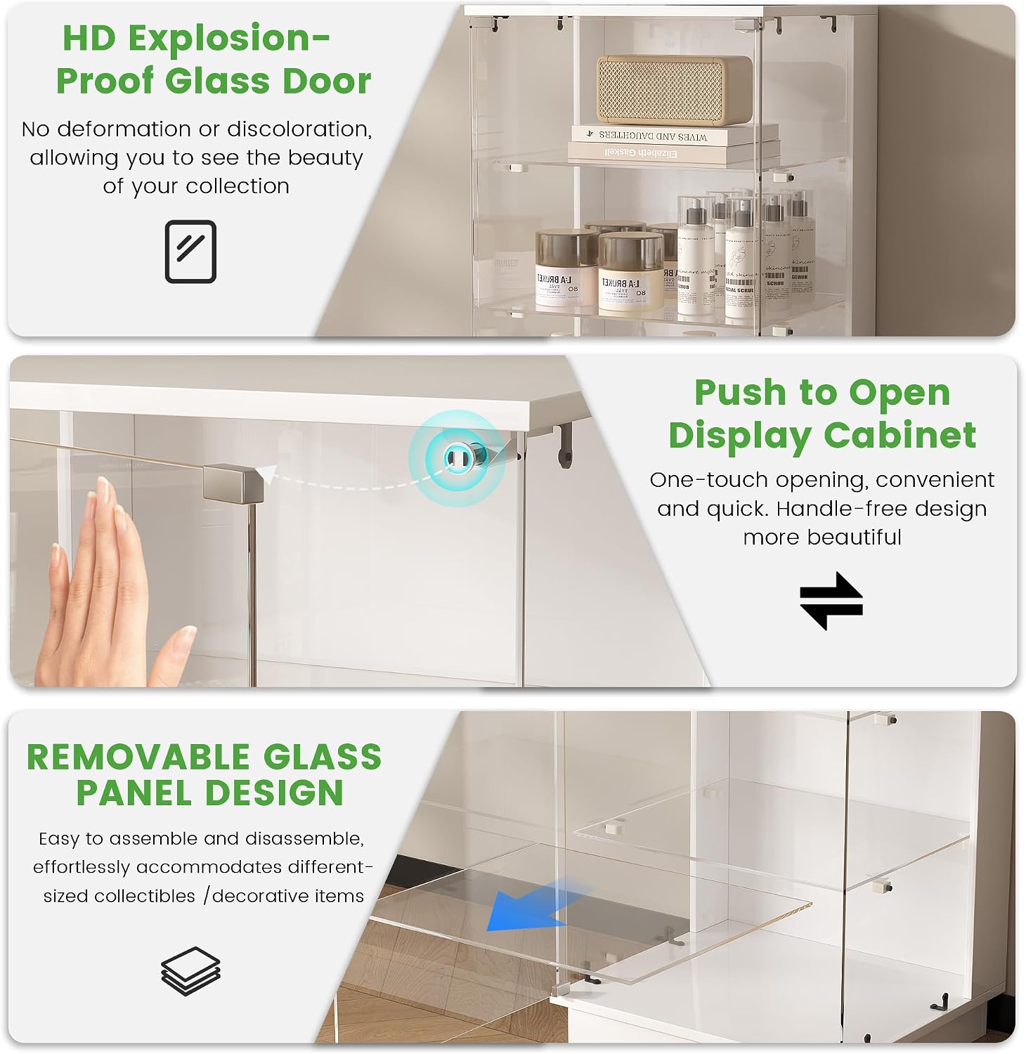 HNEBC LED Nightstand with USB-C Charging Station&Lights for Bedroom-White | Curio china Cabinet, Motion Sensor Smart Glass RGB Side Table with App Control, Charging Station Tempered Glass Collectiblem