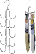 Collapsible Tie Rack Belt Organizer for Closet, Upgraded Dual-Use Belt Tie Hanger with 10 Large Hooks, Storage Up to 80 Items, Rotatable Space Saving Hanger for Closet Organizers and Storage