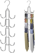 Collapsible Tie Rack Belt Organizer for Closet, Upgraded Dual-Use Belt Tie Hanger with 10 Large Hooks, Storage Up to 80 Items, Rotatable Space Saving Hanger for Closet Organizers and Storage