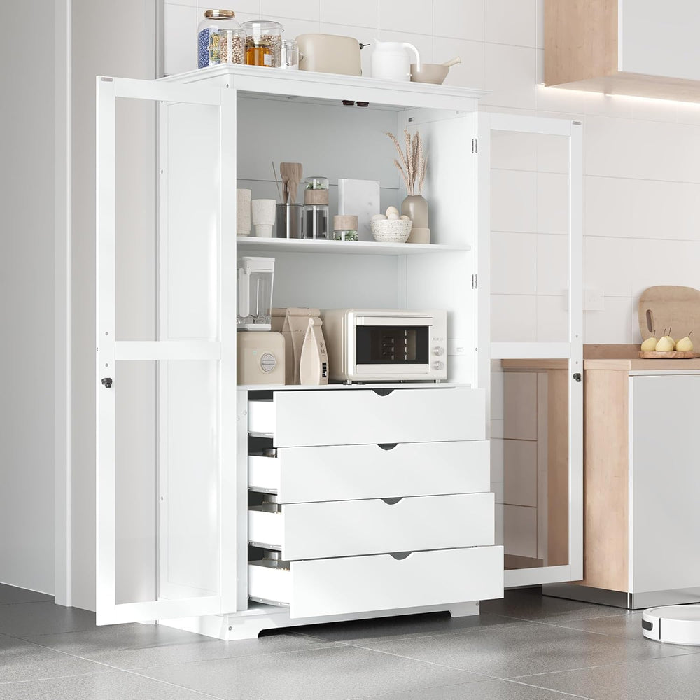 roomfitters 75" Kitchen Pantry, Freestanding Storage Cabinet Display Cab...