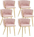 Kiztir Velvet Dining Chairs Set of 6 Woven Dining Chairs with Gold Metal Legs Upholstered Modern Dining Room Chair for Living Room, Bedroom, Kitchen (Pink, Set of 6)