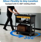 3 Tier Heavy Duty Rolling Tool Cart on Wheels with Drawer & Pegboard, 420Lbs Capacity Mobile Garage Storage Organizer Cart for Mechanics, Workshop