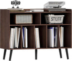 ChooChoo Record Player Stand, Turntable Stand with Vinyl Storage, Record Player Cabinet Up to 350 Albums, Cube Storage Organizer for Living Room, Walnut