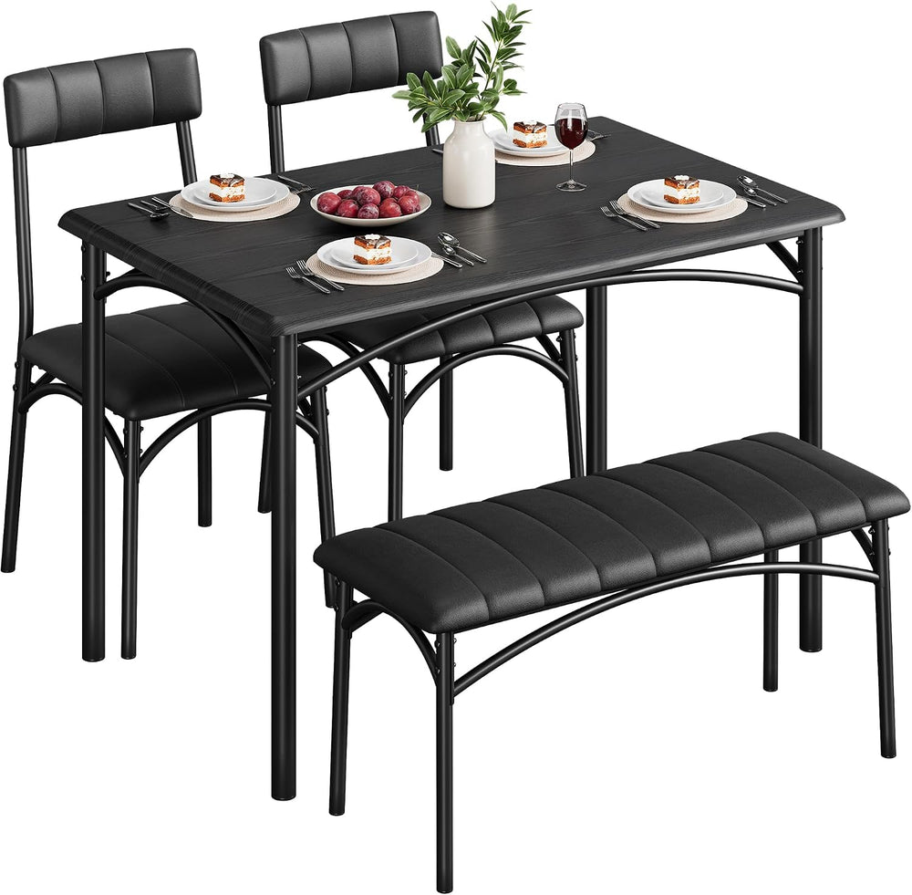 Dining Table Set for 4, Small Dining Table Set with Upholstered Bench and 2 C...