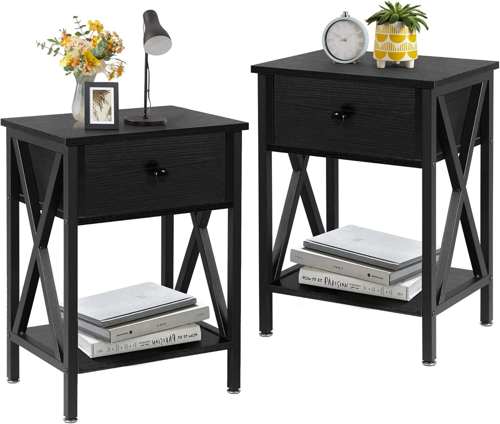 VECELO Nightstands Set of 2, Modern Bedside End Tables, Night Stands with Dra...