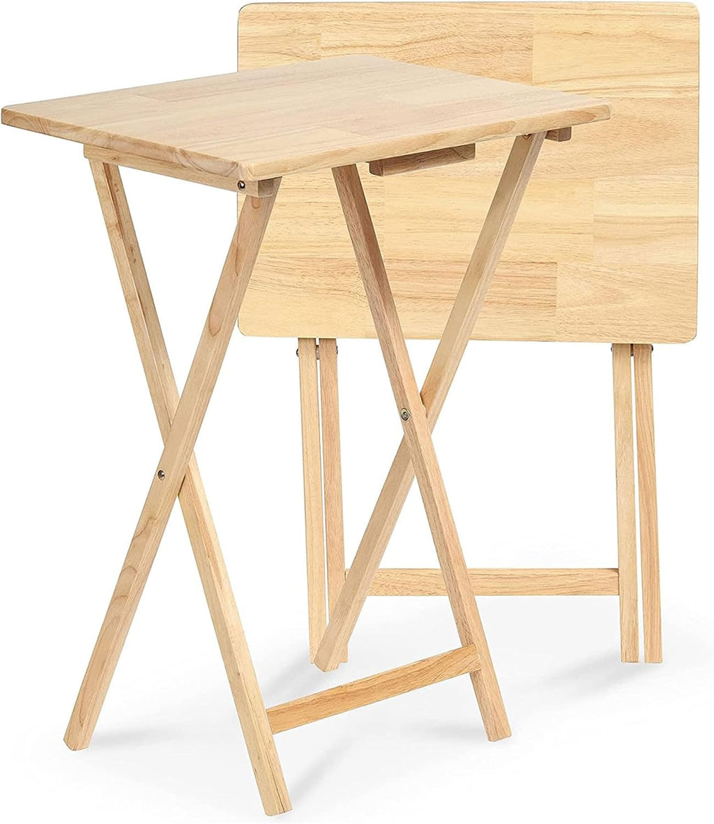 PJ Wood - Rectangular Folding TV Trays Set - Natural 6-Piece | Solid Construction, 14.57 in W x 19.09 in L x 26 in H, Compact Storage, Flat Tabletop, Modern Style
