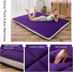 MAXYOYO Futon Mattress, Padded Japanese Floor Mattress Quilted Bed Mattress Topper, Extra Thick Folding Sleeping Pad Breathable Floor Lounger Guest Bed for Camping Couch, Deep Purple, Queen Size