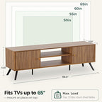 COMHOMA TV Stand for Living Room, Mid Century Modern Entertainment Center for 55/60/65 Inch TVs, Retro Brown TV Console with Fluted Door Cabinets and Open Adjustable Shelve Storage for Bedroom (59In)