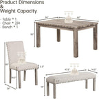 Morden Fort Dining Table Set for 6, Farmhouse Wooden Table & Upholstered Bench & 4 Dining Chairs, Kitchen Dining Set with Nailhead Accents, Rectangular Table Sets for 6 for Kitchen/Dining Room