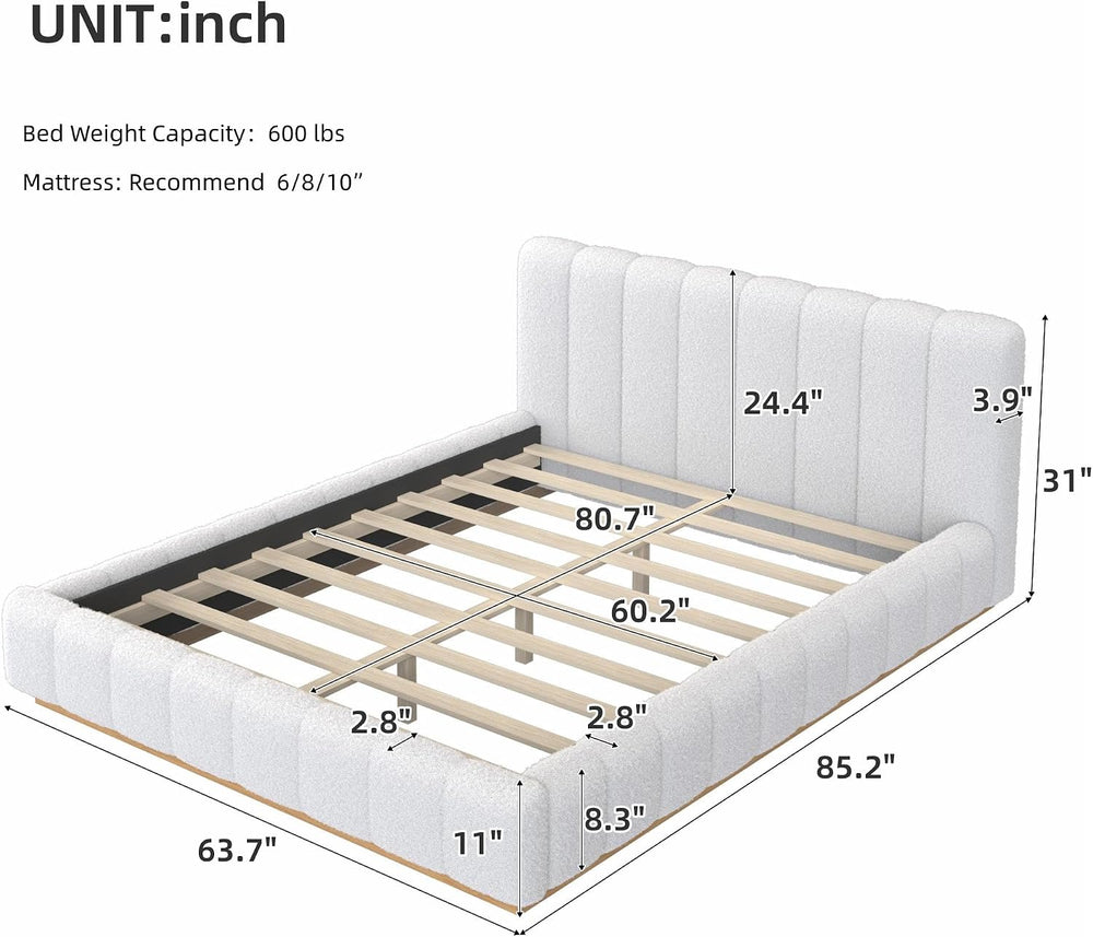 Merax Queen Size Boucle Cloud Platform Bed Frame with Thick Headboard, Modern...