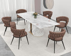 KCC Fabric Dining Chairs Set of 6, Modern Dining Chair with Metal Legs, Woven Upholstered Dining Chairs for Dining Room, Kitchen, Vanity, Living Room (Brown)
