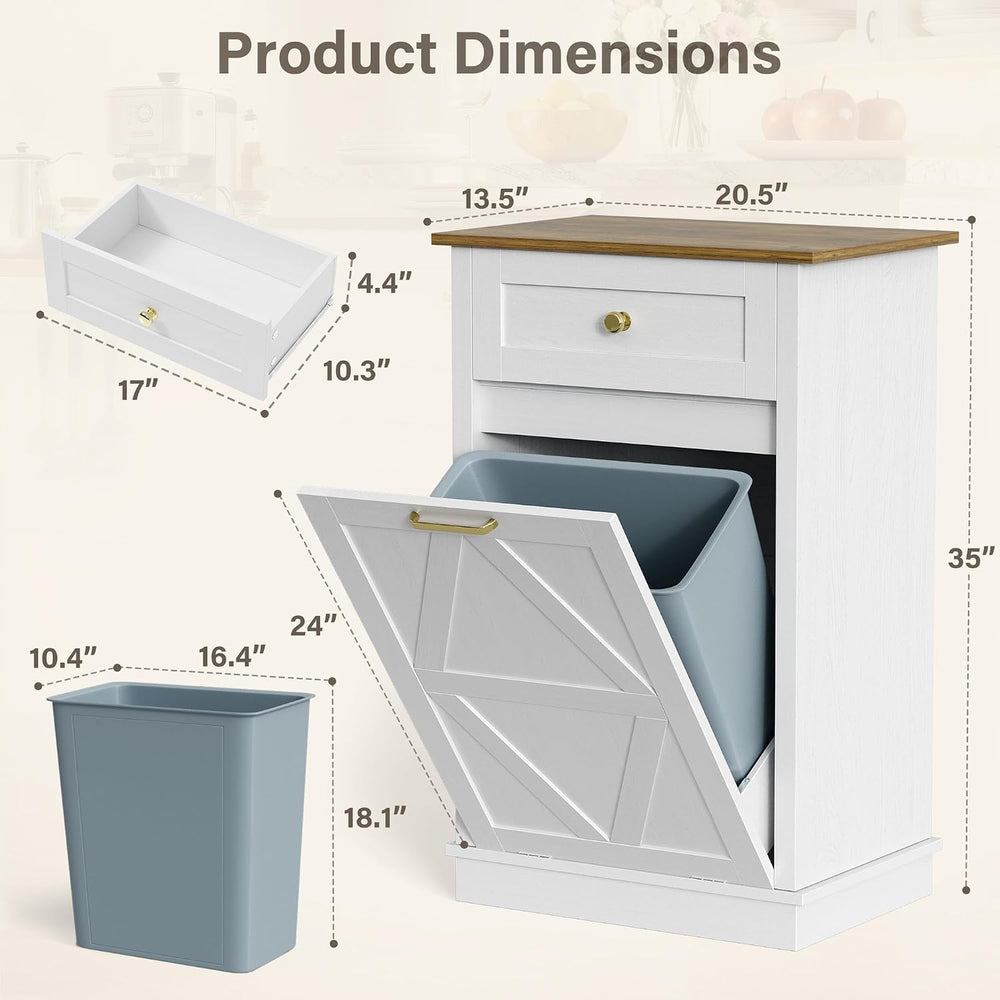 YESHOMY Tilt Out Trash Can Cabinet, 10 Gallon Garbge Can Cabinets, Wooden Hid...