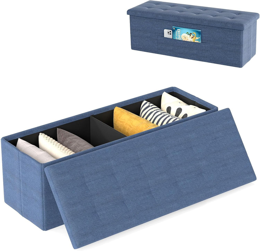 Giantex 43 Inches Folding Storage Ottoman Bench, Upholstered Storage Chest wi...