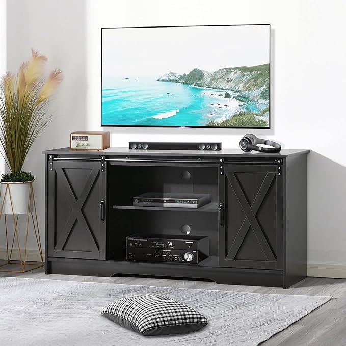 4 EVER WINNER Farmhouse TV Stand for 65 Inch TV, Espresso Entertainment Cente...