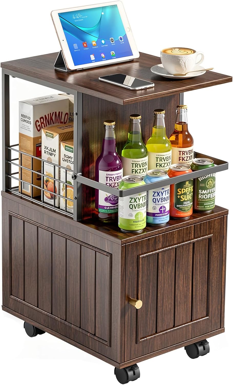 Narrow End Table with Storage Cabinet, Small Side Table with Open Storage Are...