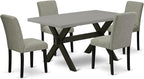 East West Furniture X696AB106-5 5 Piece Modern Dining Table Set Includes a Rectangle Wooden Table with X-Legs and 4 Shitake Linen Fabric Upholstered Parson Chairs, 36x60 Inch, Multi-Color