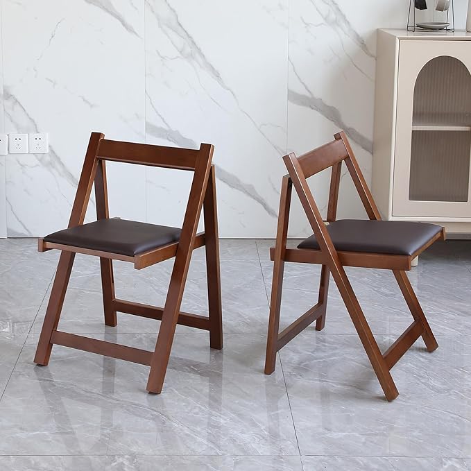 Walnut Drop Leaf Folding Dining Table with 2 Drawers and 4 Wheels, Wooden Padded Chairs Set of 2, Space Saving Dining Table with 4 Chairs