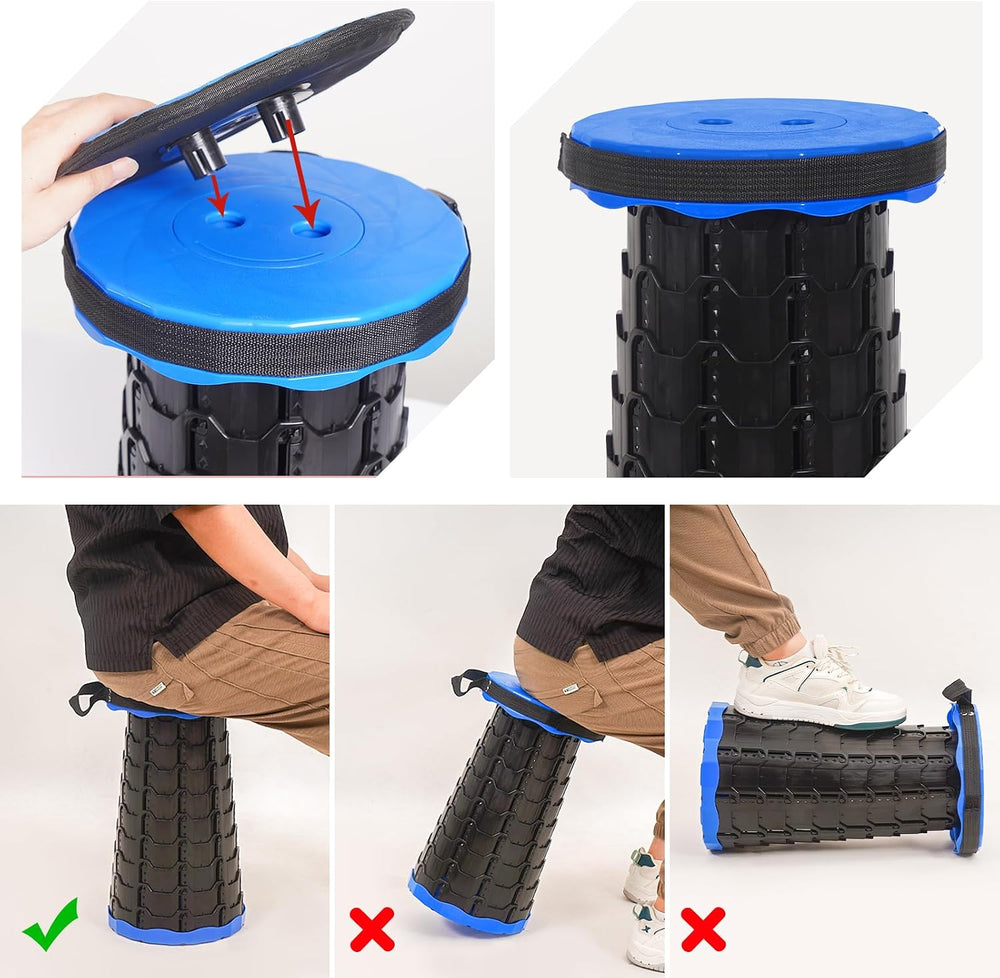 Portable Collapsible Stool 2 Pack with Cushion, 400 lbs, Black-Blue