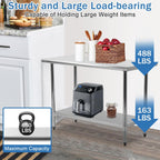 24inch x 60inch Stainless Steel Kitchen Work Table Food Prep Table NSF Commercial Worktable Adjustable Table Foot Duty Metal Table Scratch Resistent Antirust Restaurant Kitchen, 24 x 60 inch