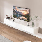 Pre-Assembled Floating TV Stand with Drawers, Rubberwood Wall Mounted TV Console, Modern Media Console for Living Room, Space-Saving Floating TV Cabinet (White, 63in/160cm)