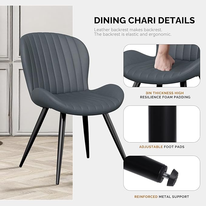 Nalupatio Dining Chairs Set of 6, Modern Dining Room Chairs Comfy Backrest Thick Upholstered Kitchen Chairs 19IN Height with Metal Legs Dark Grey