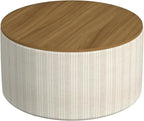 HomePop Modern Fabric Storage Ottoman with Wood Top -Marigold Pinstripe Cream Fabric